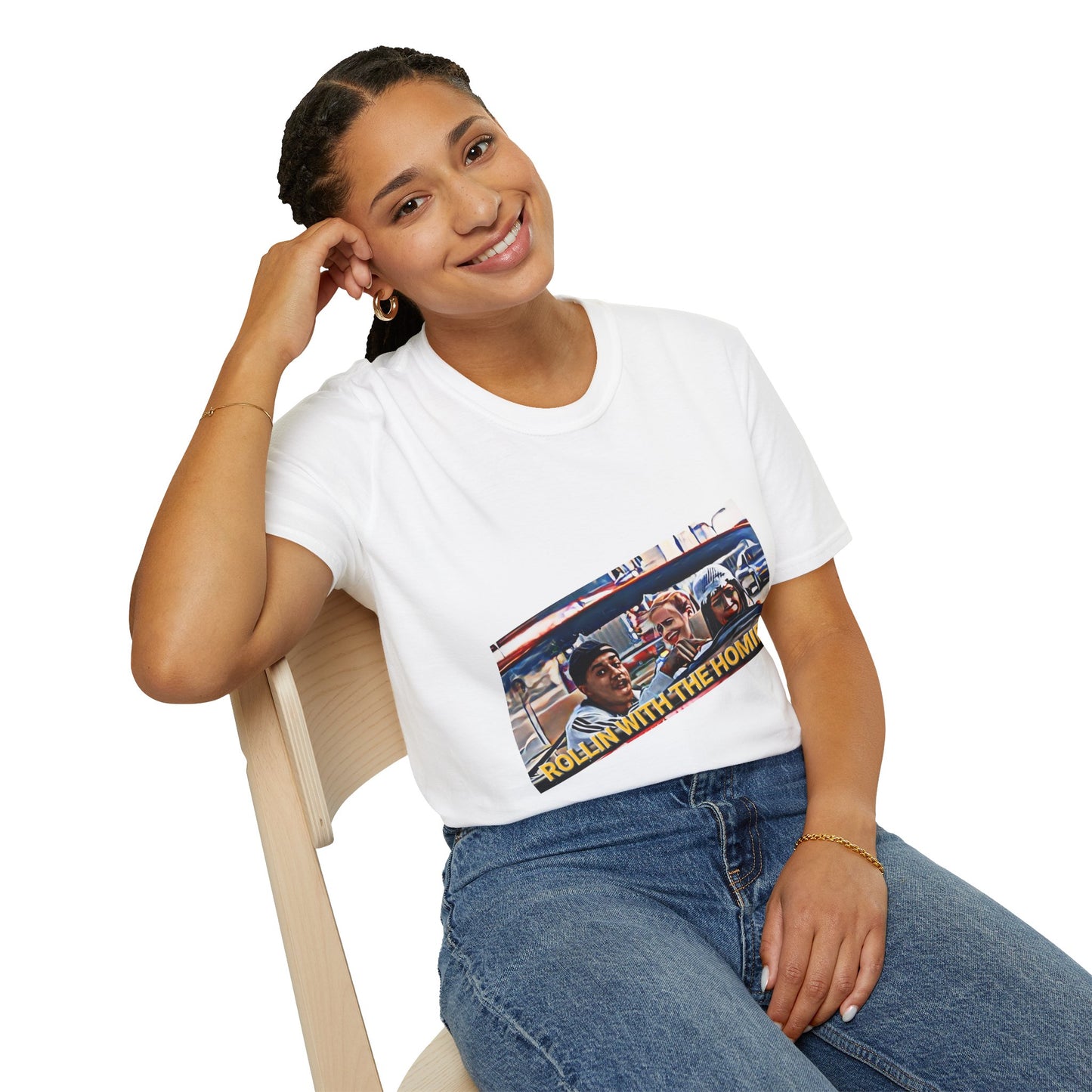 Retro 'Rollin With The Homies' Unisex Softstyle T-Shirt | Nostalgic Vibe for Friends